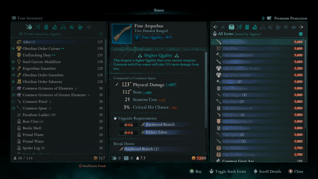 Merchants selling Fine (II) gear in Paradis