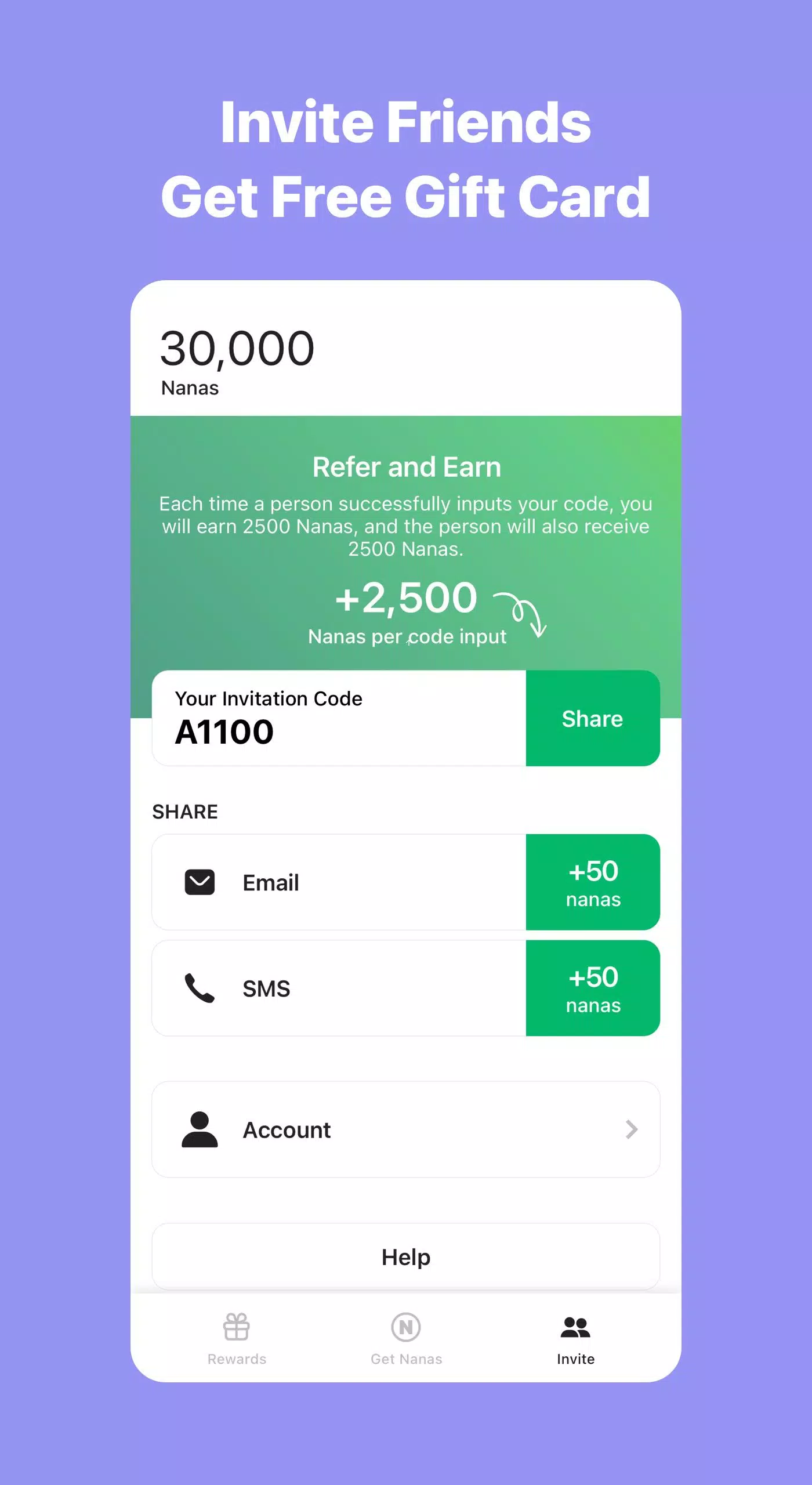 AppNana: cartões-presente Captura de tela 3