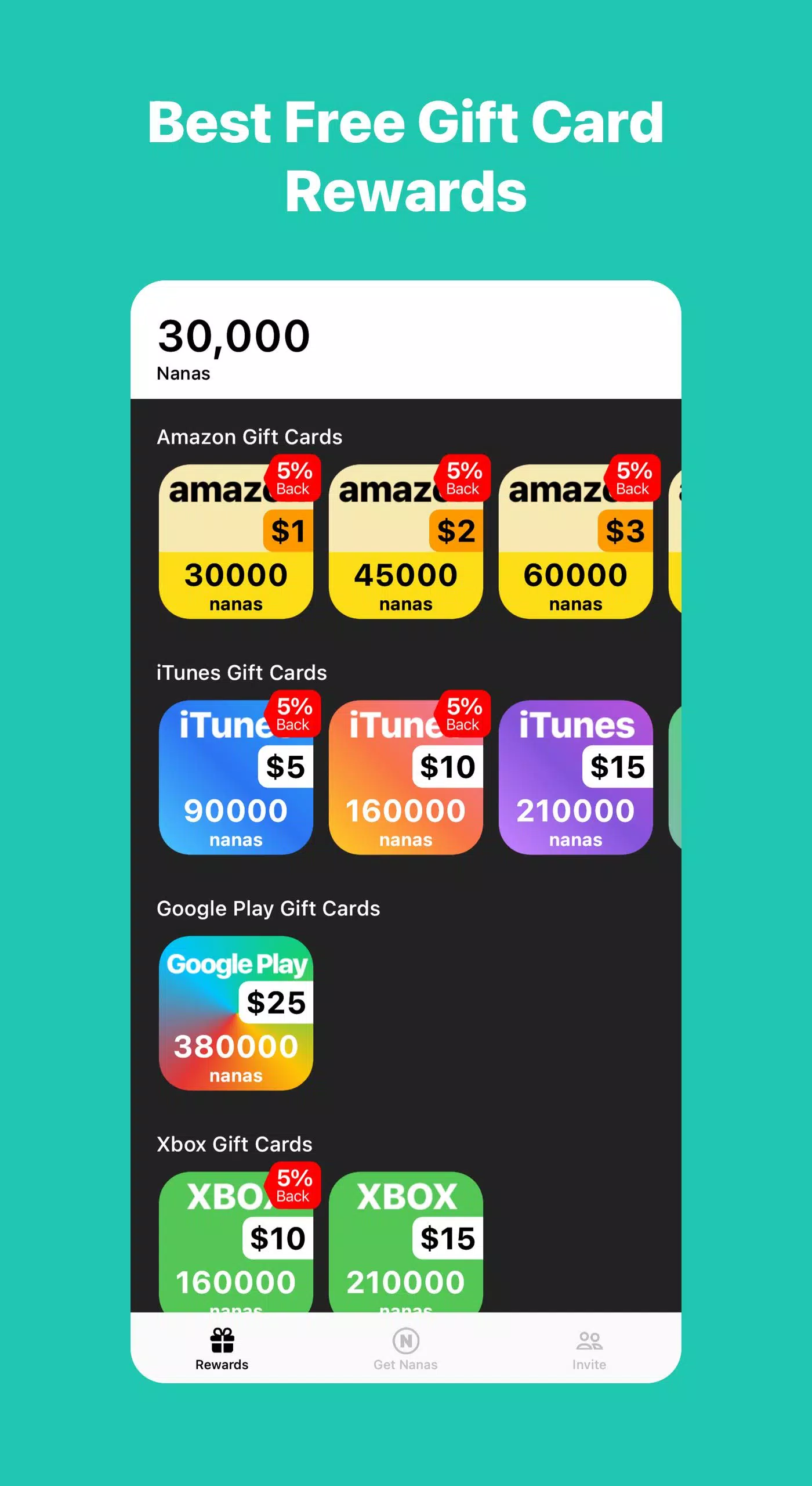 AppNana: cartões-presente Captura de tela 0