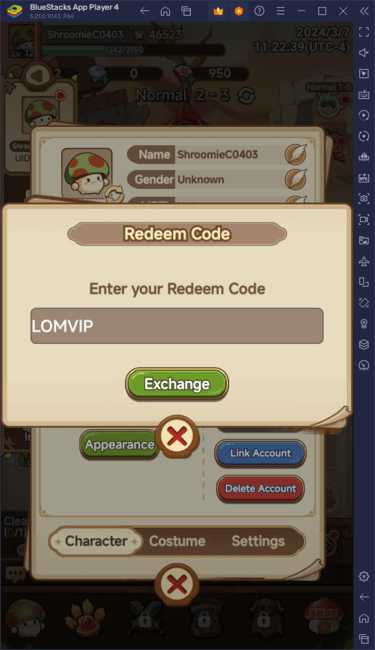 မှို redeem ကုဒ် interface ၏ဒဏ် end ာရီပုံပြင်
