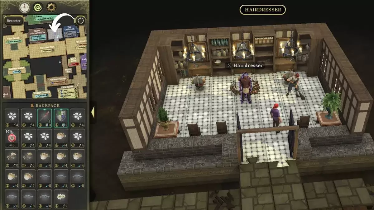 Ang screenshot na nagpapakita ng lokasyon ng hairdresser sa Brigher Shores