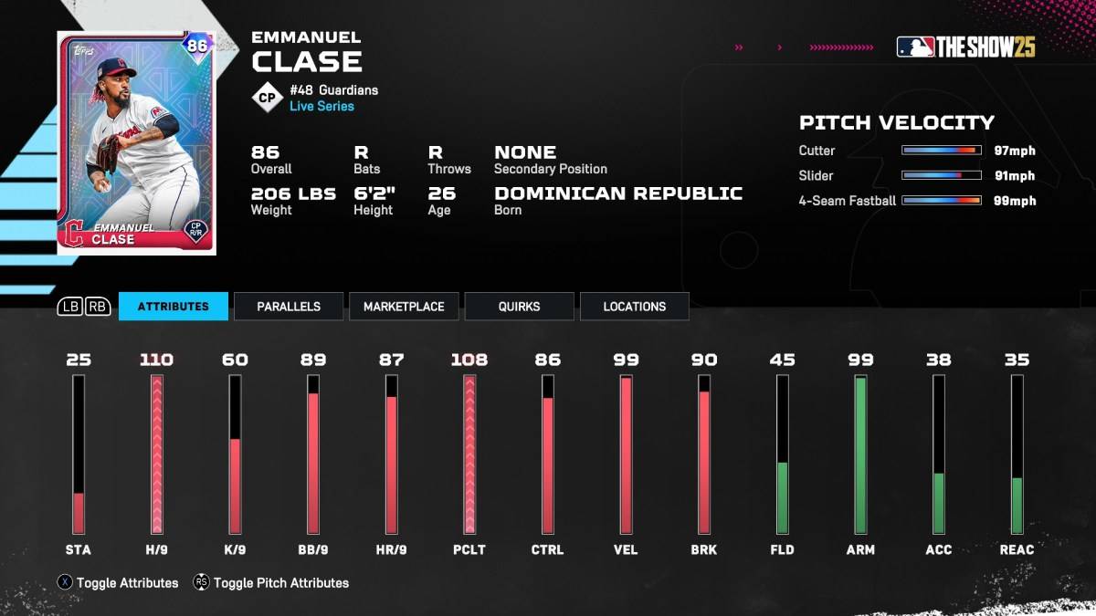 Live -Serie Emmanuel Clase Card in MLB The Show 25.