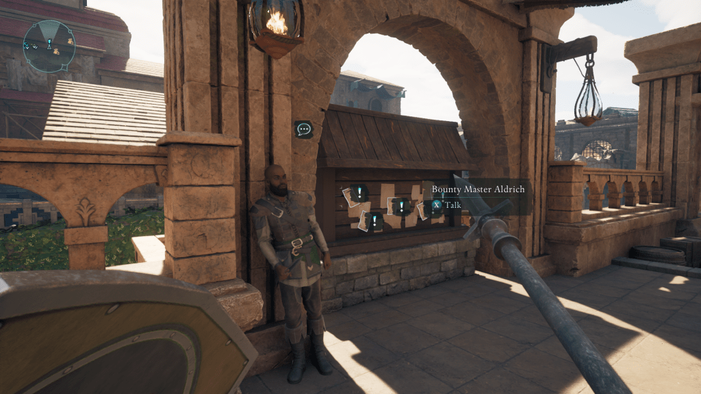 Bounty Master Aldrich at the Bounty Board in Dawnshore in Avowed.