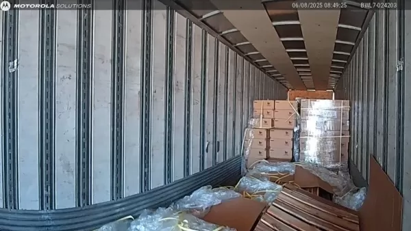 Interior view showing opened pallets in stolen shipment