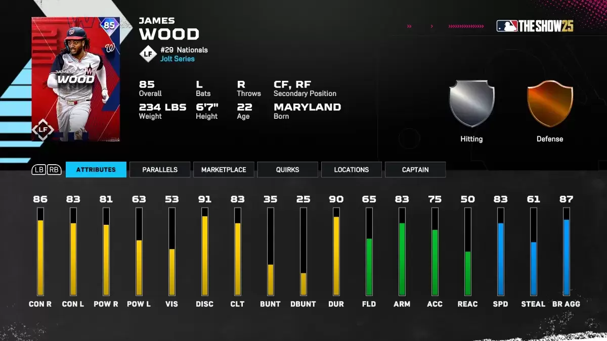 Team Affinity James Wood Card in MLB Die Show 25.